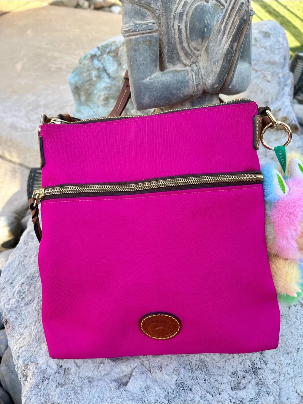 Dooney & Bourke Nylon Double Zip Crossbody Bag with New Rainbow LaBubu!